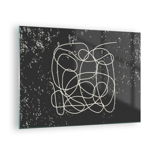 Glastavla - Bild på glas - Abstrakt linje i form av en trassel på en texturerad svart bakgrund - 70x50cm - Vilsegångna tankar - Modern väggdekoration för vardagsrum och sovrum ARTTOR