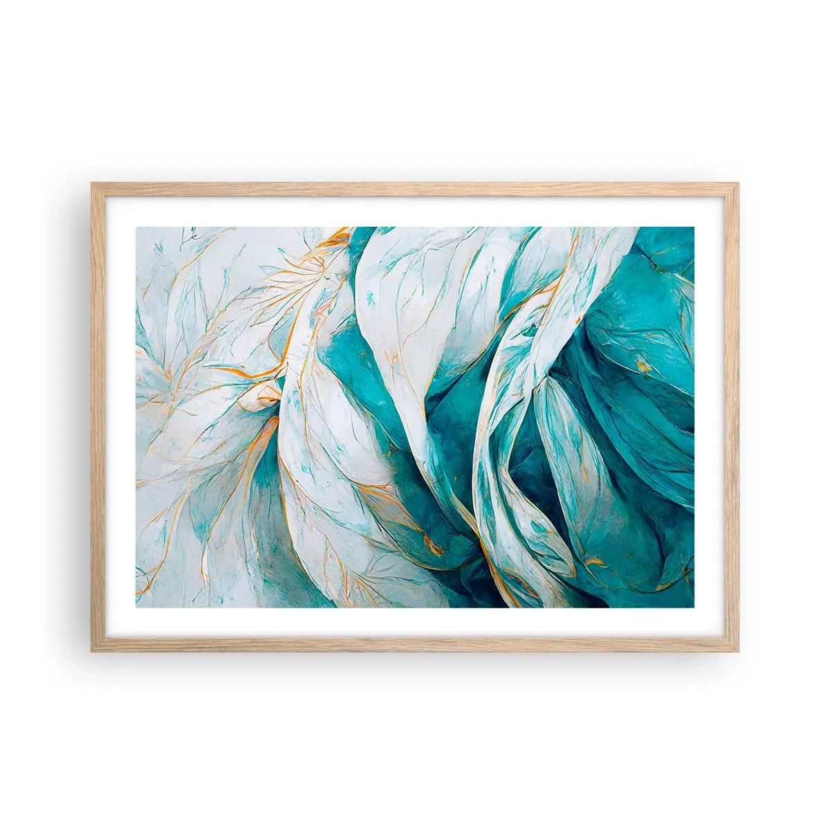 Affisch i ram av ljusek - Blå abstraktion med guldmotiv - 70x50 cm