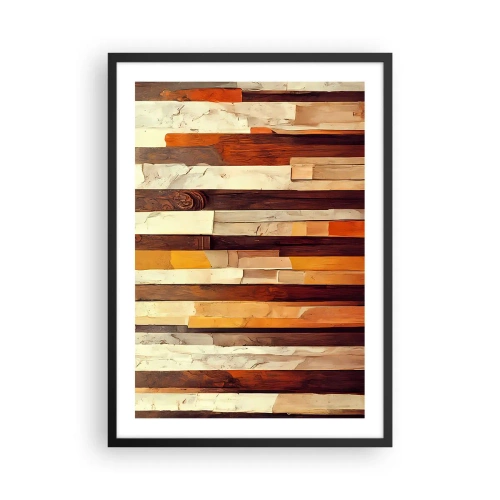 Affisch i svart ram - En abstrakt komposition av träpaneler i varma färger. - 50x70cm - Hymn av skogens träd - Modern väggdekoration för vardagsrum och sovrum ARTTOR