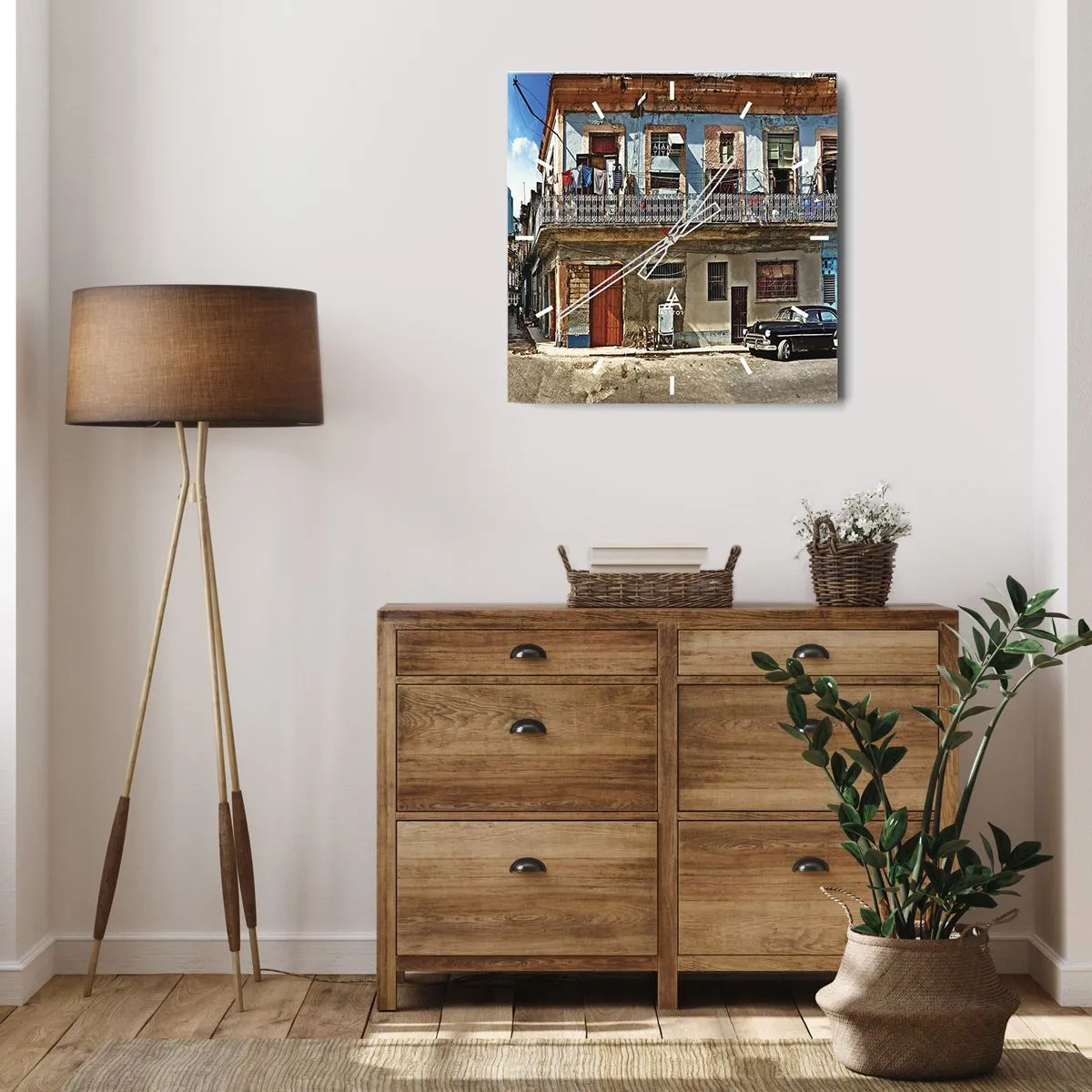 Väggklocka - Klocka på glas - Havana stämning - 40x40 cm