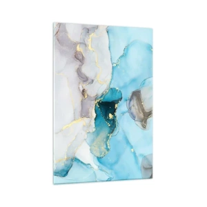 Glastavla - Bild på glas - Studie över mötet mellan grå och turkos - 70x100 cm