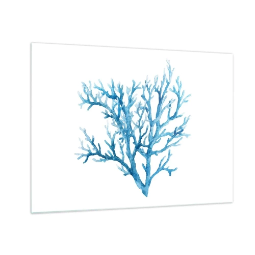 Glastavla - Bild på glas - En delikat akvarell som föreställer blå korall - 70x50cm - Marin filigran - Modern väggdekoration för vardagsrum och sovrum ARTTOR