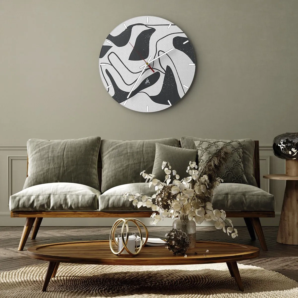 Väggklocka - Klocka på glas - Abstrakt lek i en labyrint - 40x40 cm