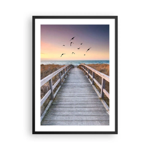 Affisch i svart ram - Träbrygga som leder till stranden vid solnedgången - 50x70cm - Startbana - Modern väggdekoration för vardagsrum och sovrum ARTTOR