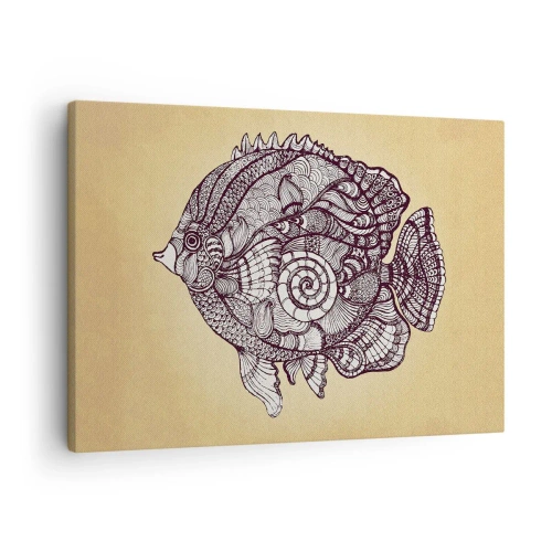 Canvastavla - Bild på duk - Dekorativ fisk i ritstil med mönster - 70x50cm - Från ett hav av ornament - Modern väggdekoration för vardagsrum och sovrum ARTTOR