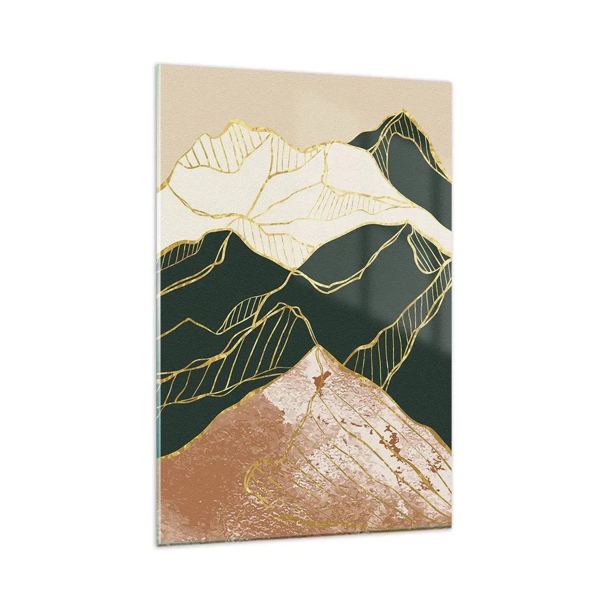 Glastavla - Bild på glas - Gyllene bergstoppar - 80x120 cm