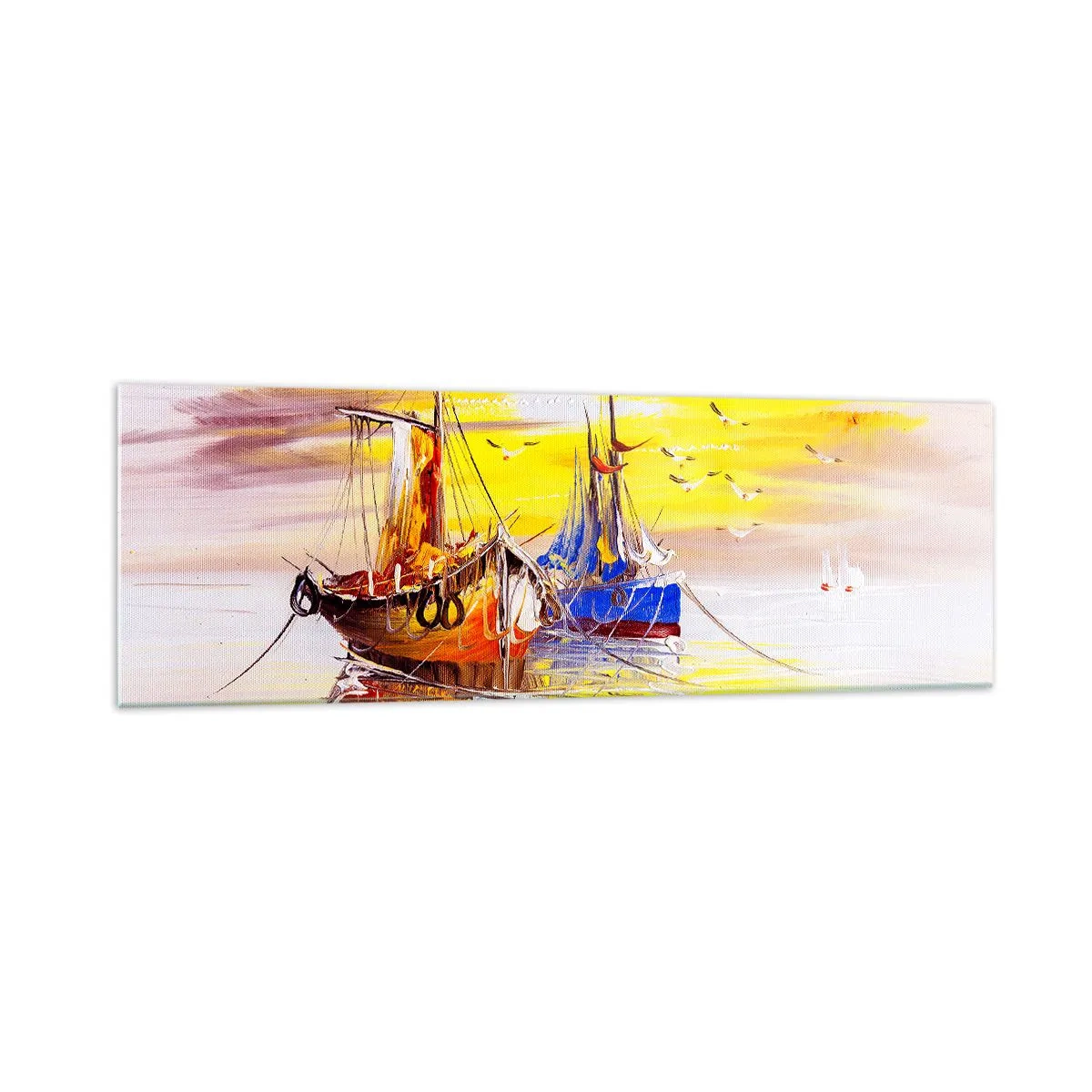 Glastavla - Bild på glas - Välförtjänt vila i hamnen - 160x50 cm