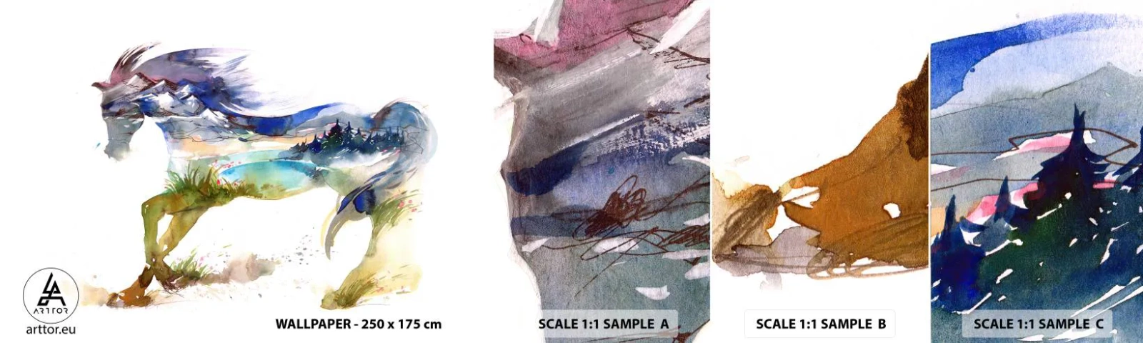 Provbit av självhäftande fototapet Deluxe Sticker - Från ängen till himlen - Häst, Abstraktion, Landskap - 100x30 cm