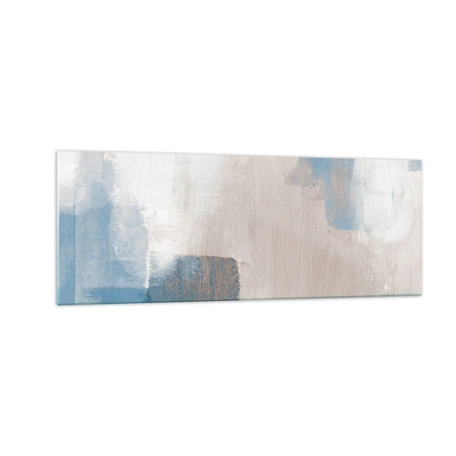 Glastavla - Bild på glas - Rosa abstraktion bakom en blå slöja - 140x50 cm