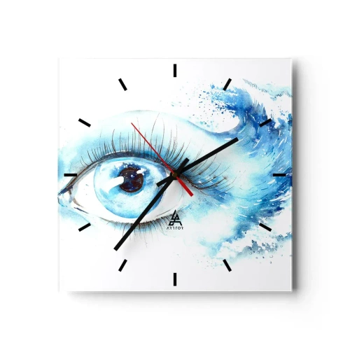 Väggklocka - Klocka på glas - Doppa sig i den blåa blicken - 30x30 cm