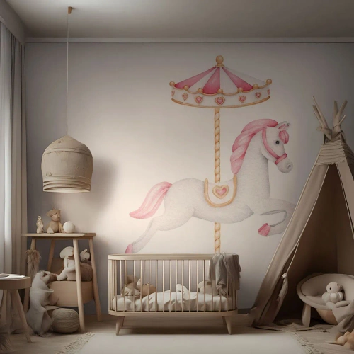Fototapet Premium Sand - Han gav sig iväg med en hov - Häst, Merry-go-round, Flickaktigt - 250x175 cm