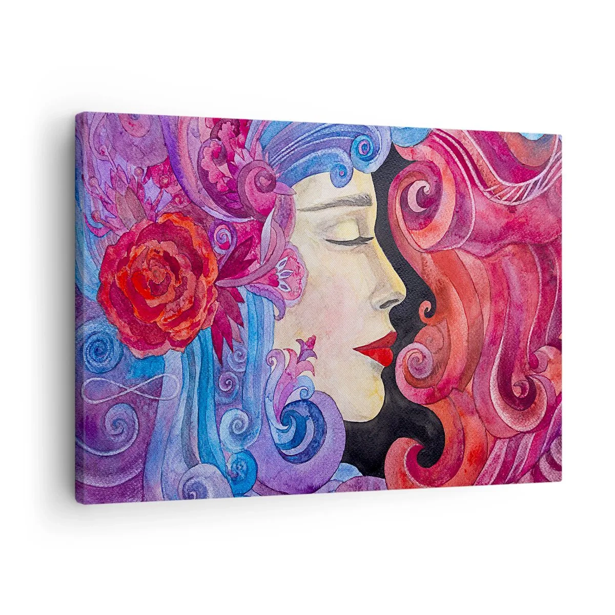 Canvastavla - Bild på duk - Färgglad profil av en kvinna i konstnärlig stil - 70x50cm - Jugendstilen lever - Modern väggdekoration för vardagsrum och sovrum ARTTOR