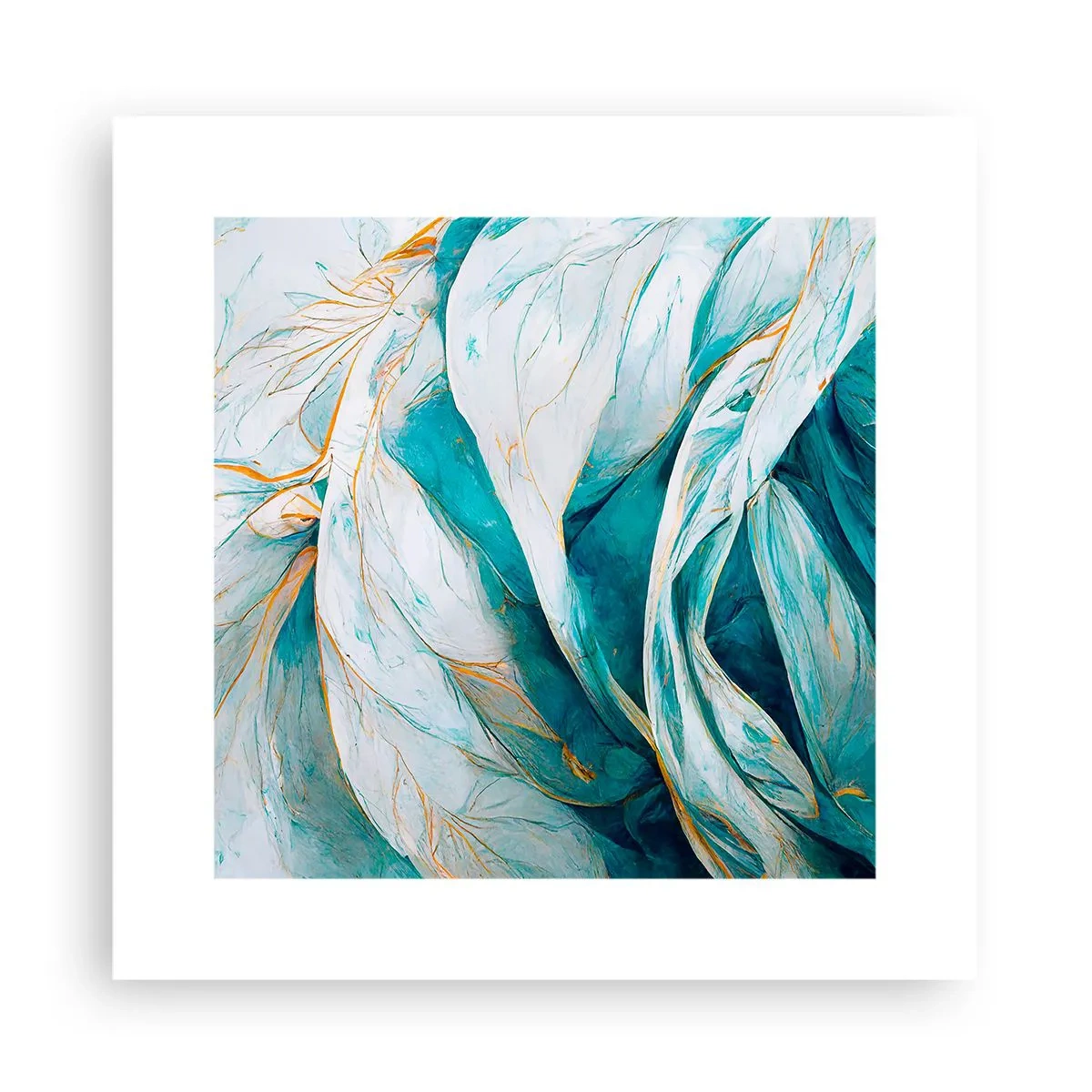 Affisch - Blå abstraktion med guldmotiv - 30x30 cm