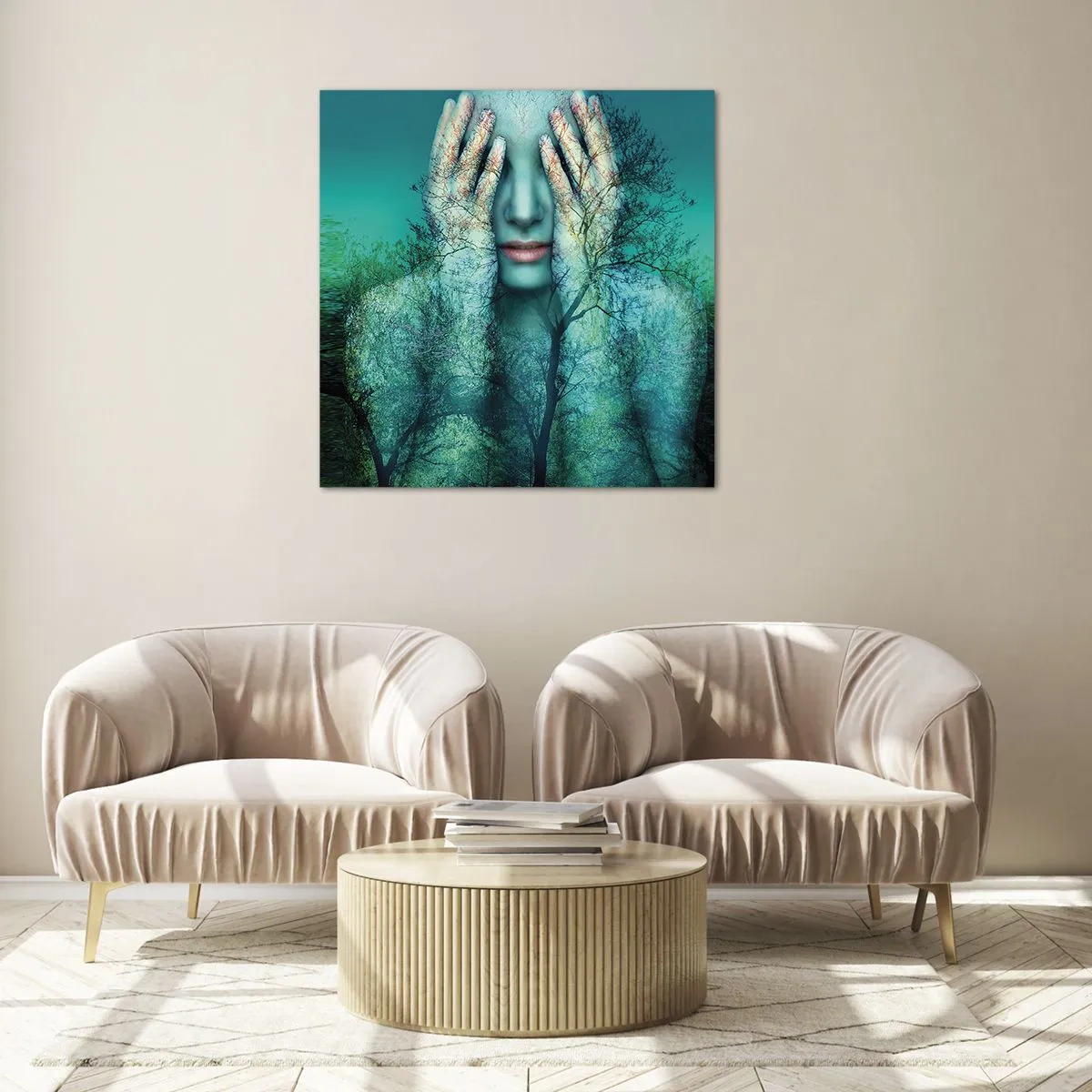 Glastavla - Bild på glas - Doppad i blått - 60x60 cm