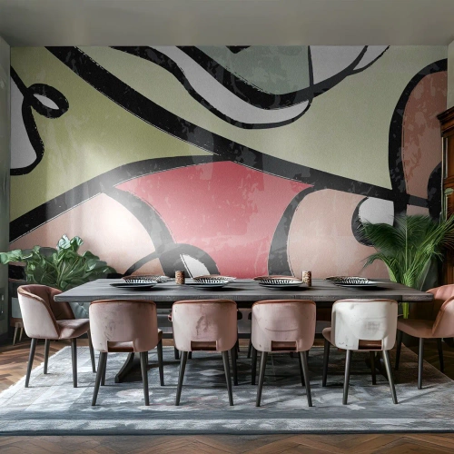 Fototapet Standard Eco - Färgglad abstraktion med svarta konturer och dynamiska linjer - 100x70cm - Pirouetter bland färger - Modern väggdekoration för vardagsrum och sovrum ARTTOR