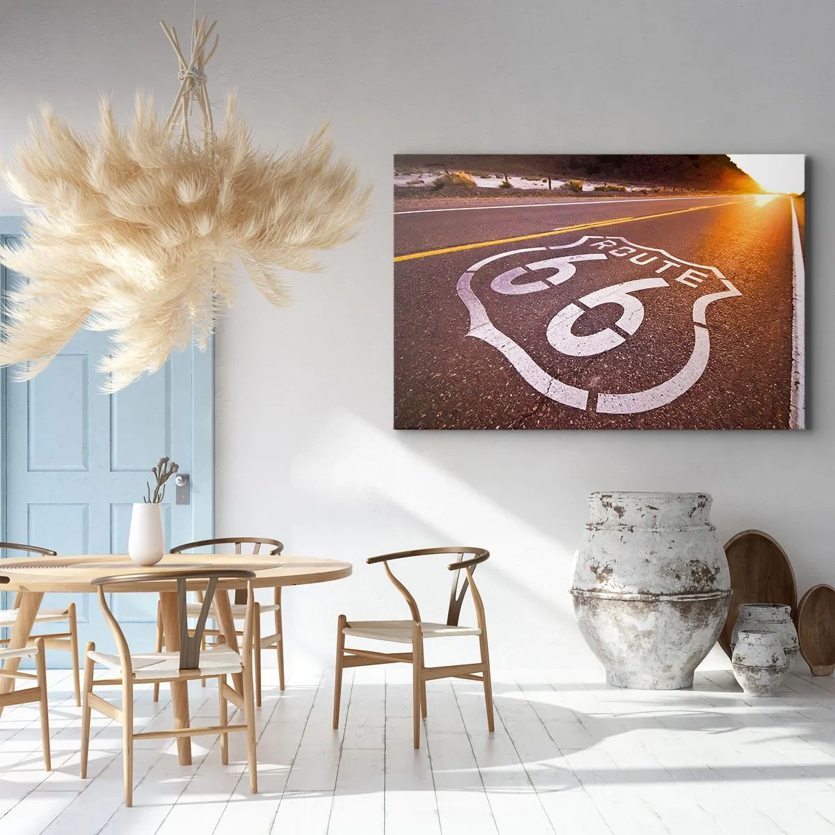 Canvastavla - Bild på duk - Route 66 vid solnedgången - 70x50cm - Den kända Route 66 - Modern väggdekoration för vardagsrum och sovrum ARTTOR