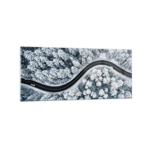 Glastavla - Bild på glas - Genom vinterskogen - 120x50 cm
