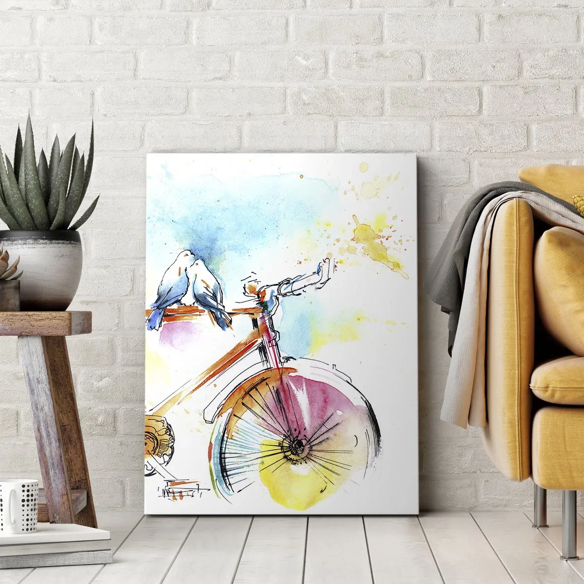 Canvastavla - Bild på duk - Två på cykel - 50x70 cm