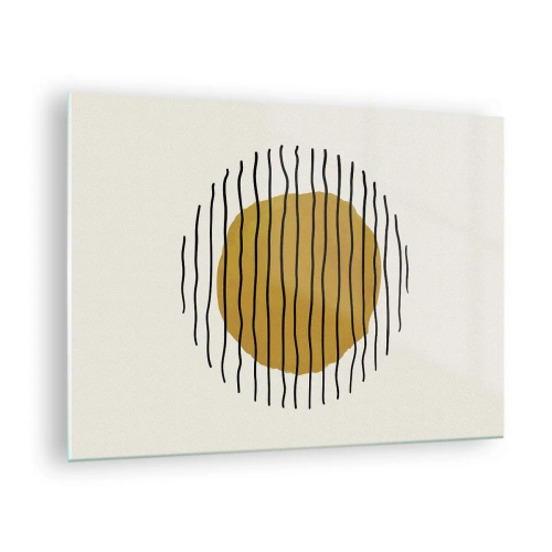 Glastavla - Bild på glas - En minimalistisk komposition med en gul cirkel och svarta linjer. - 70x50cm - Abstraktion som darrar av glöd - Modern väggdekoration för vardagsrum och sovrum ARTTOR