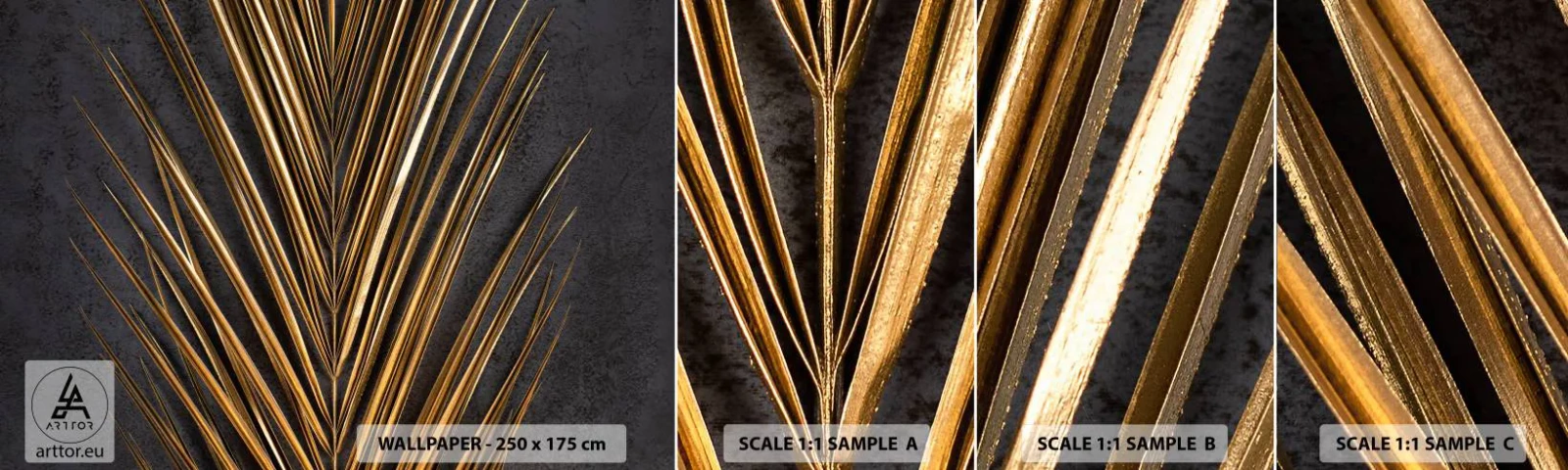 Fototapet Prov Standard Eco - Tropikens guld - Palmblad, Bit, Abstraktion - 100x30 cm