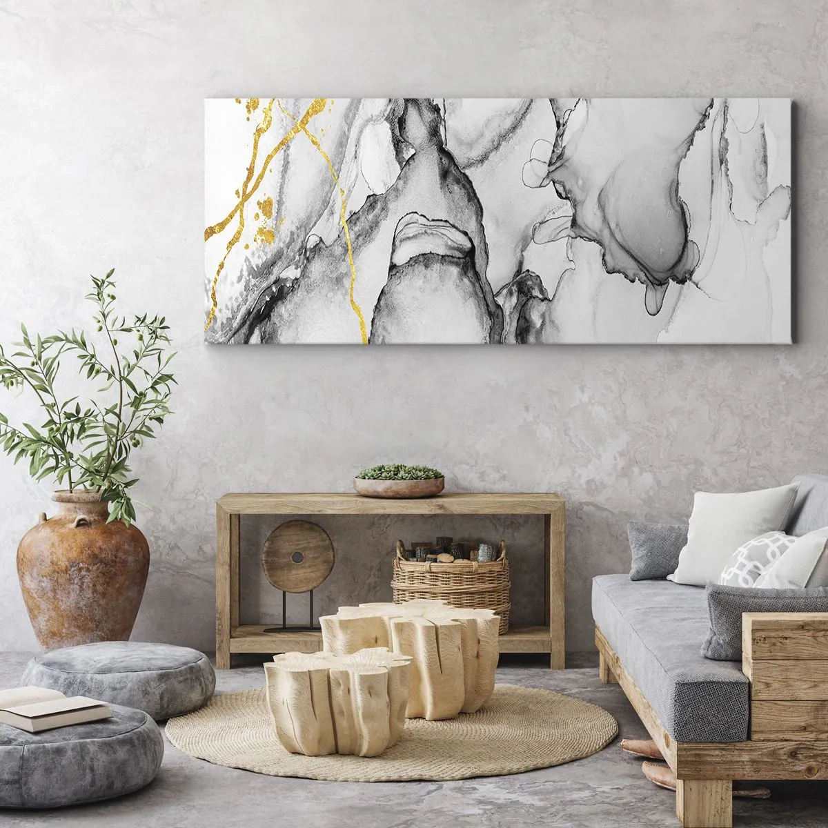 Canvastavla - Bild på duk - Komposition med guldmotiv - 100x40 cm