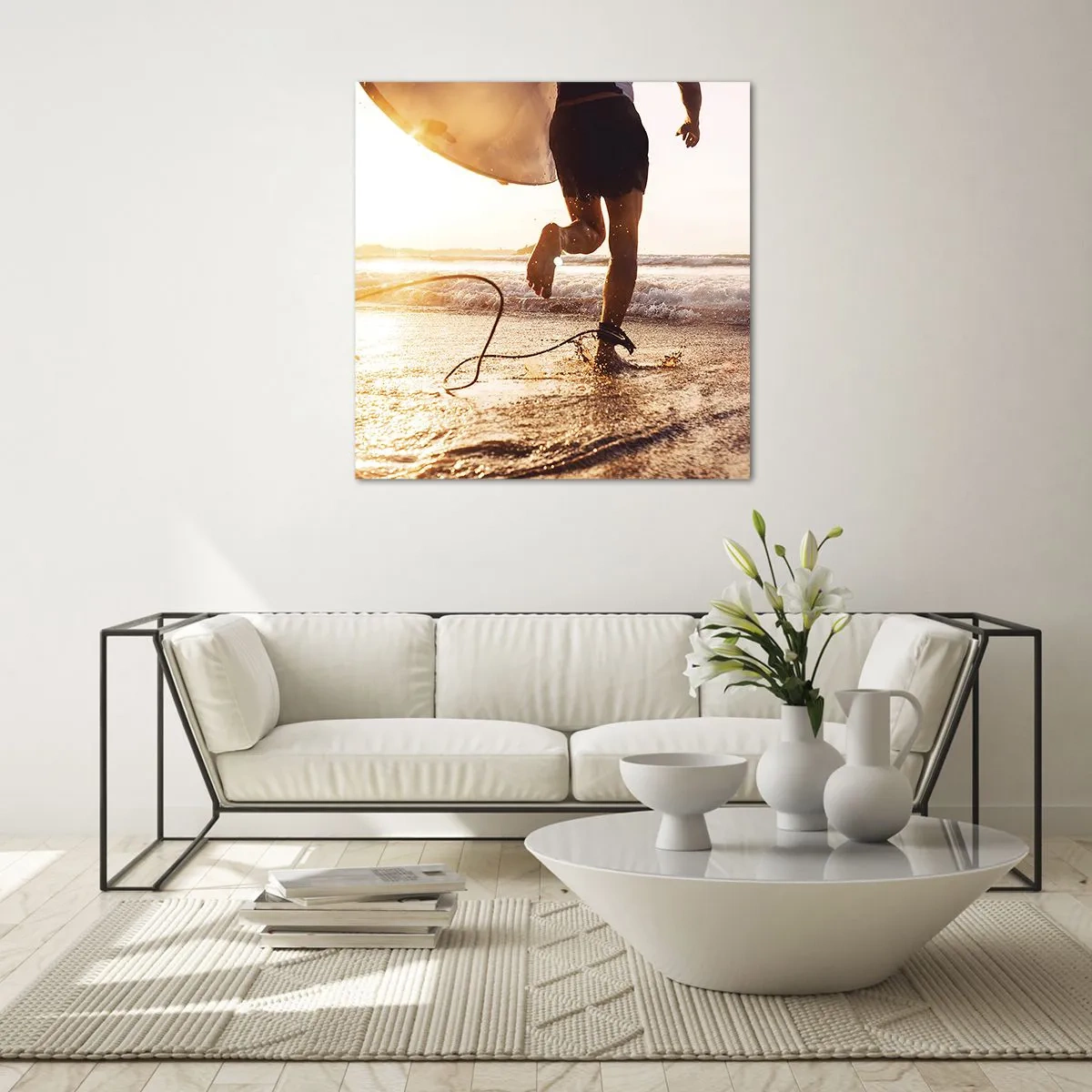 Glastavla - Bild på glas - Möta vågorna - 40x40 cm