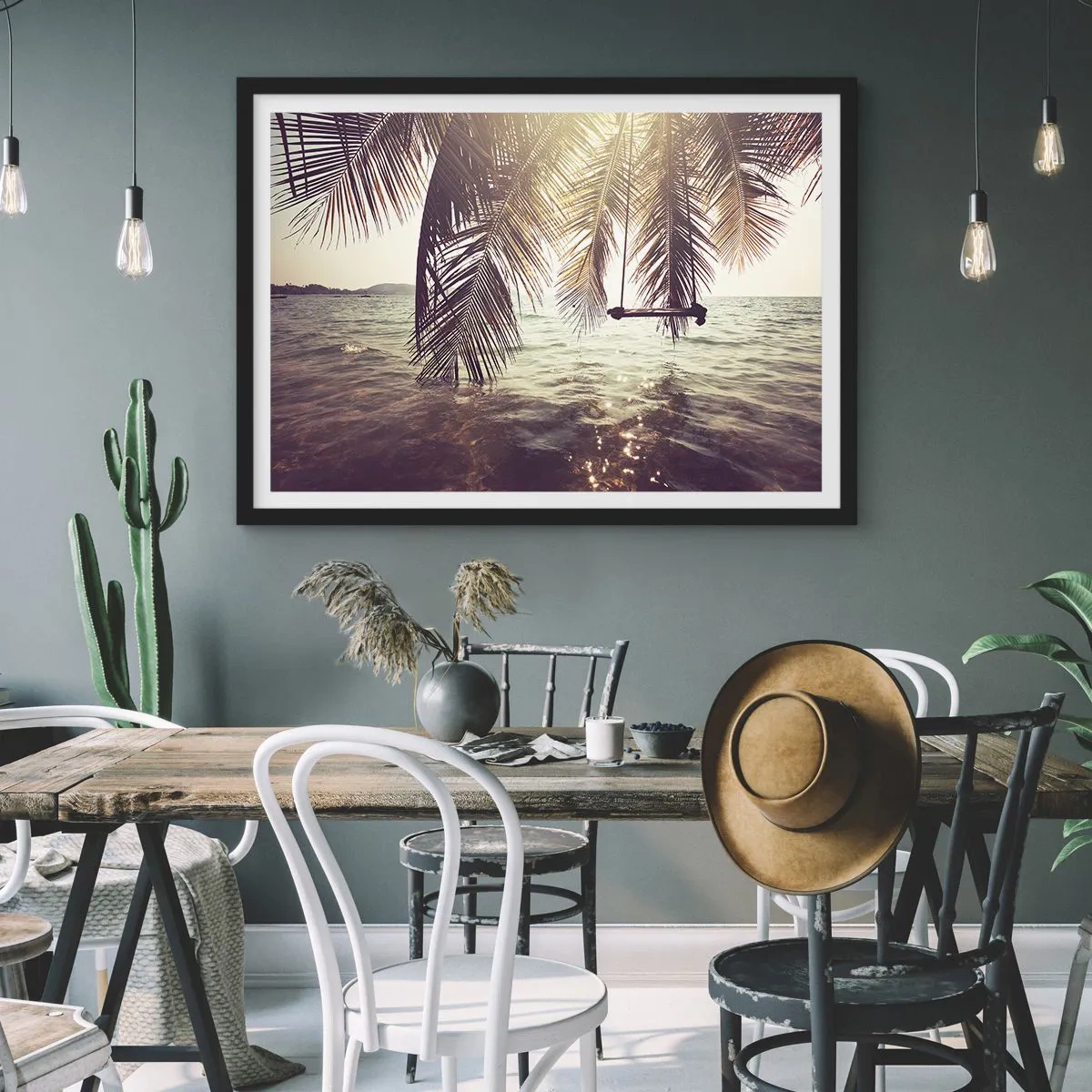 Affisch i svart ram - Gunga i molnen hur mycket du vill - 100x70 cm