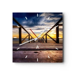 Väggklocka - Klocka på glas - Till vilda stranden i skymningen - 30x30 cm