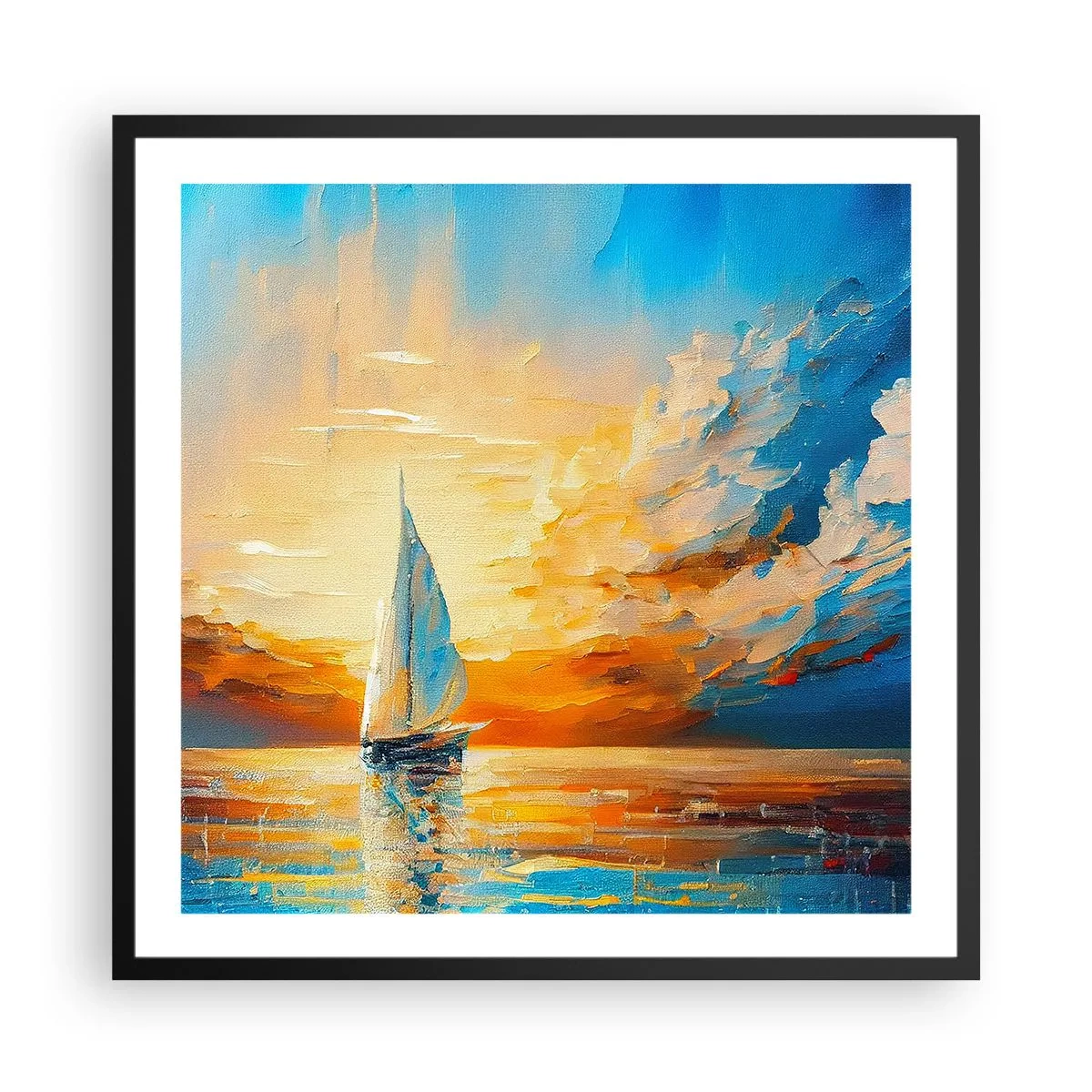Affisch i svart ram - Segla i gult - 60x60 cm