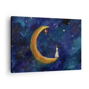 Canvastavla - Bild på duk - En flicka som står på månen i en stjärnklar himmel - 70x50cm - Världens skrik - Modern väggdekoration för vardagsrum och sovrum ARTTOR