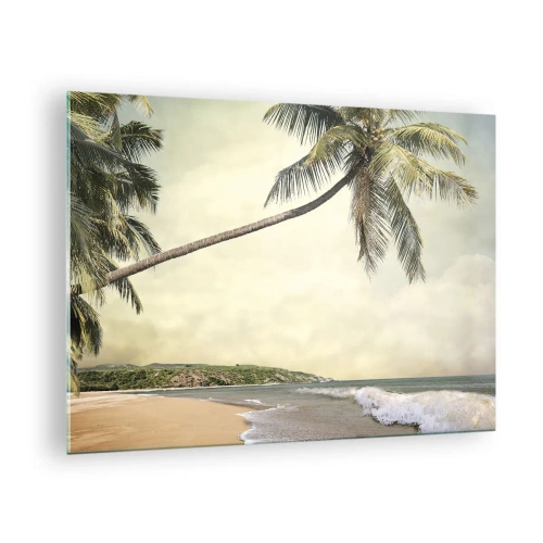 Glastavla - Bild på glas - Tropisk strand med palmträd och vågor - 70x50cm - Tropisk dröm - Modern väggdekoration för vardagsrum och sovrum ARTTOR