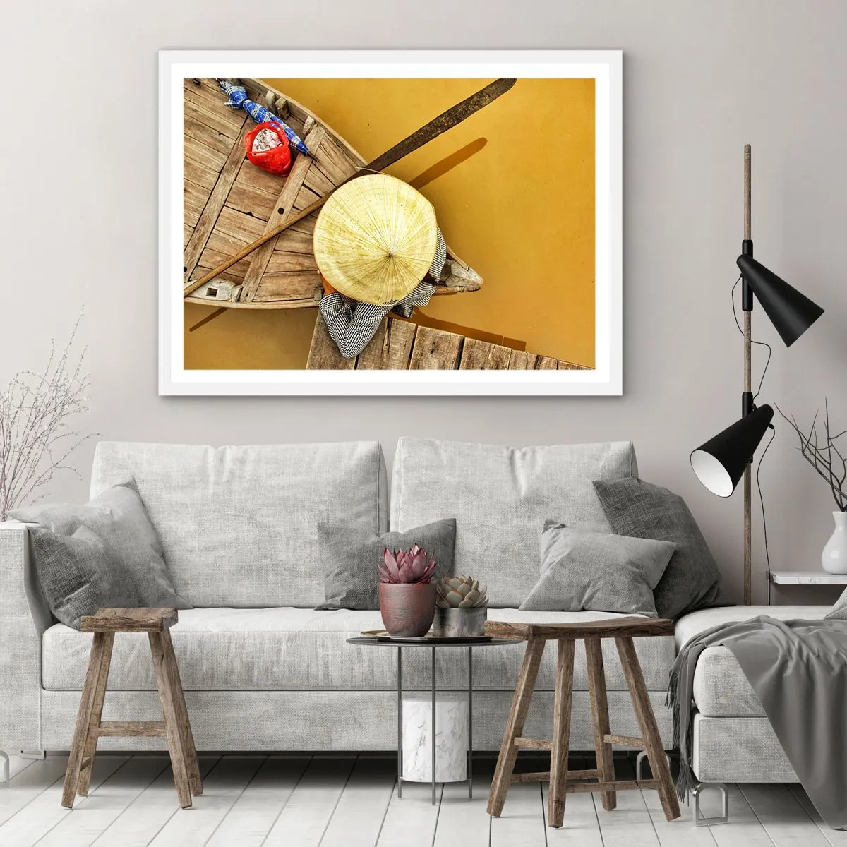 Affisch i vit ram - Liv på den gula floden - 100x70 cm