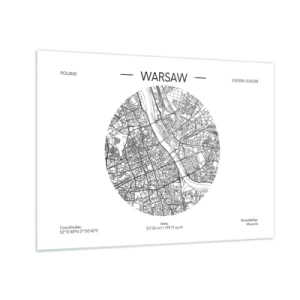 Glastavla - Bild på glas - Karta över Warszawa i form av en grafisk illustration - 70x50cm - Warszawas anatomi - Modern väggdekoration för vardagsrum och sovrum ARTTOR