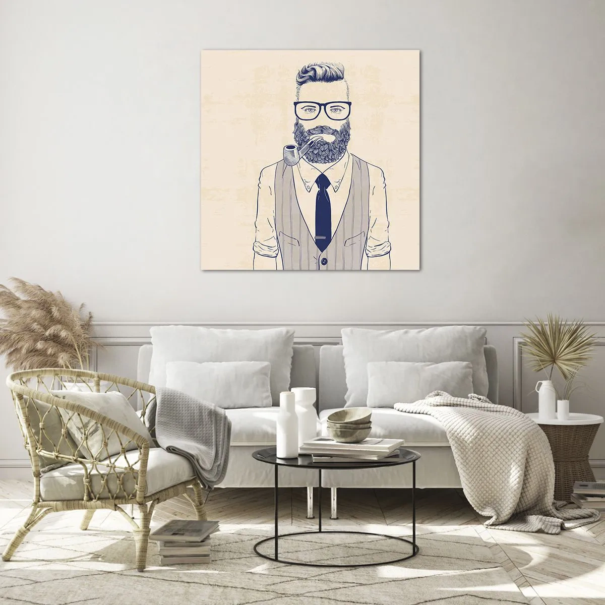 Glastavla - Bild på glas - Glad, manlig och modemedveten - 70x70 cm