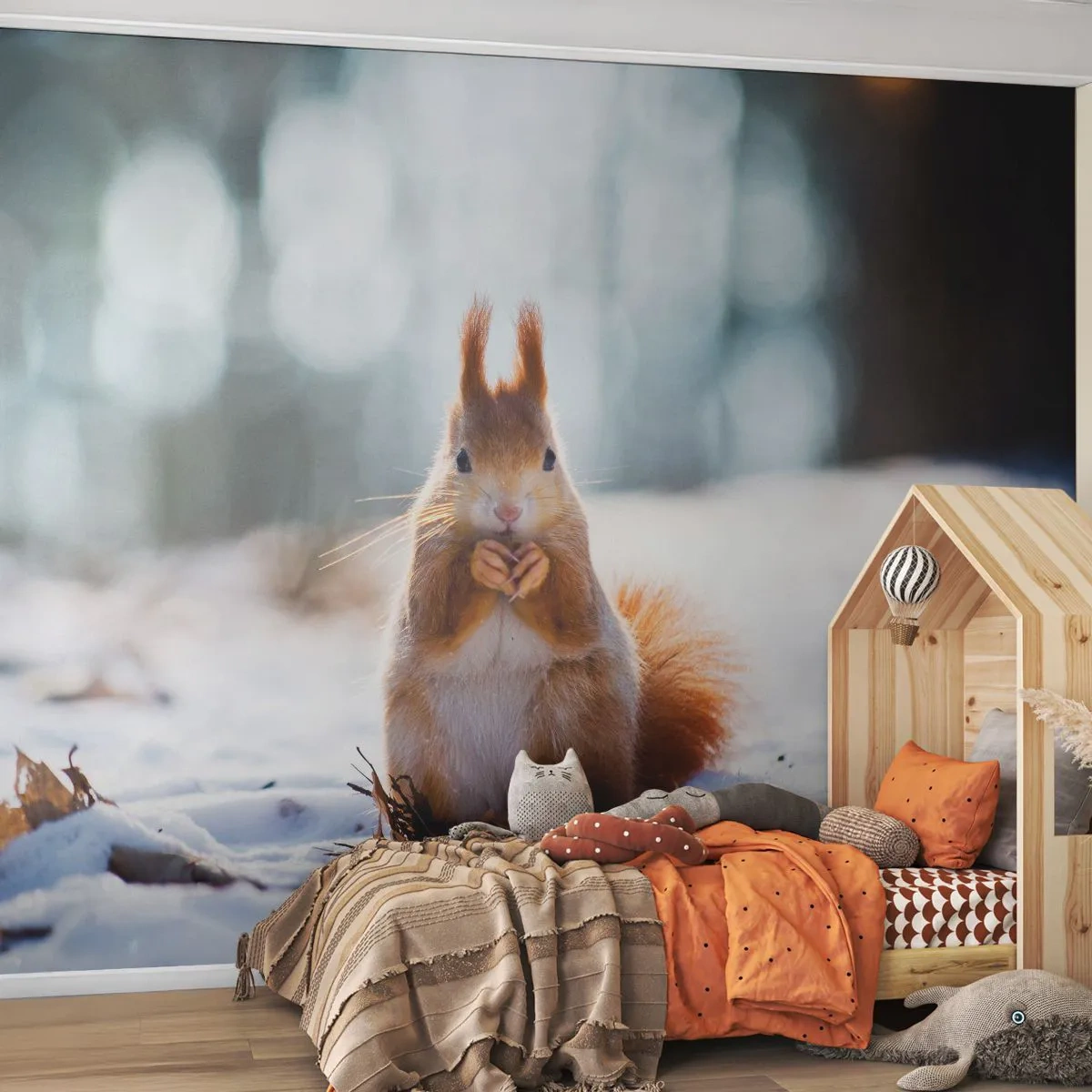 Självhäftande Fototapet Deluxe Sticker - Vad glor du på? - Djur, Ekorre, Vinter - 250x175 cm