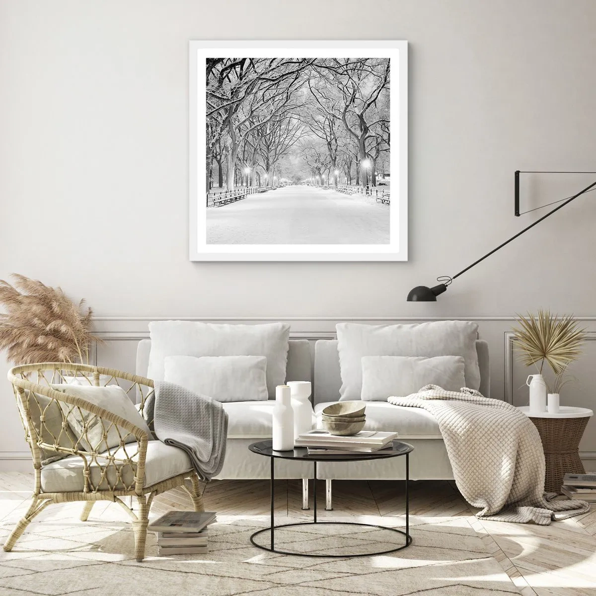Affisch i vit ram - De fyra årstiderna - vinter - 60x60 cm
