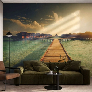 Fototapet Premium Canvas - Varm inbjudan - Maldiverna, Landskap, Hus på vattnet - 100x70 cm