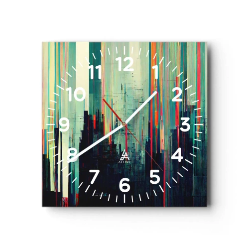 Väggklocka - Klocka på glas - Futuristisk stad - 40x40 cm