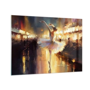 Glastavla - Bild på glas - Ballerina i stadens ljus - 70x50cm - Ett mirakel på gatan - Modern väggdekoration för vardagsrum och sovrum ARTTOR