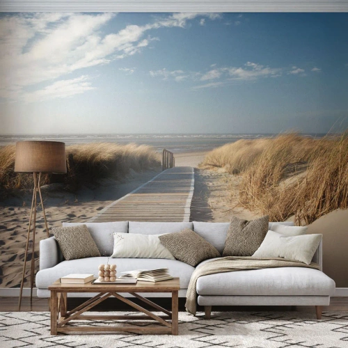 Fototapet Premium Canvas - Bortom sanddynan, i gräsets brus - Landskap, Hav, Strand - 150x105 cm