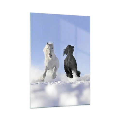 Glastavla - Bild på glas - Svart-vit galopp - 50x70 cm