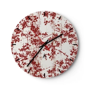 Väggklocka - Klocka på glas - Rött blommönster på vit bakgrund i vintagestil - 30x30cm - Som en gammal percale - Modern väggdekoration för vardagsrum, kök och sovrum ARTTOR