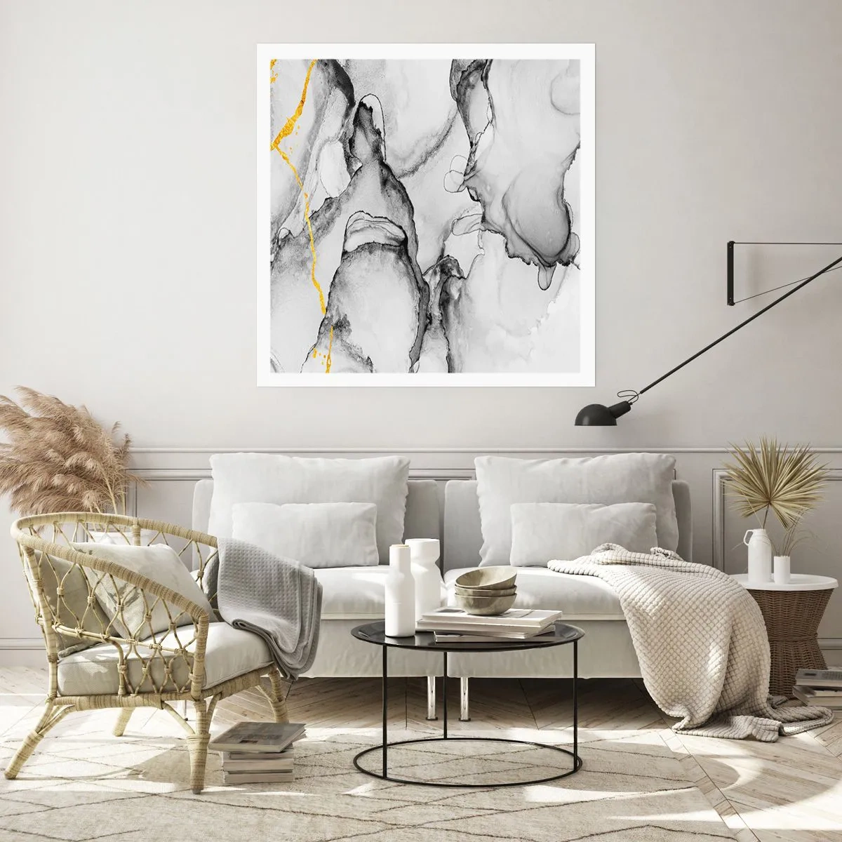 Affisch - Komposition med guldmotiv - 40x40 cm