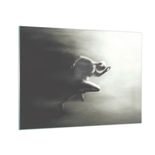 Glastavla - Bild på glas - Dynamisk silhuett av en löpande figur i suddigt ljus - 70x50cm - Omöjlig att stoppa - Modern väggdekoration för vardagsrum och sovrum ARTTOR