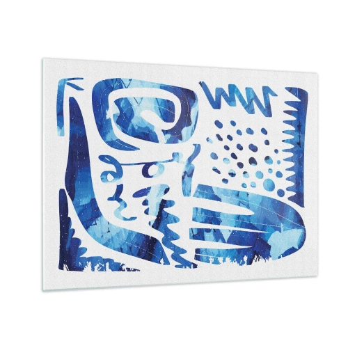 Glastavla - Bild på glas - Dynamisk blå abstraktion med geometriska former - 70x50cm - Tillbaka till rötterna - Modern väggdekoration för vardagsrum och sovrum ARTTOR