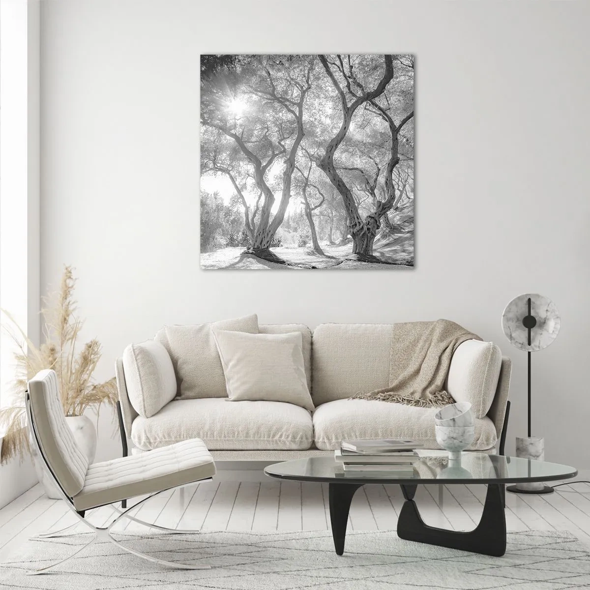Glastavla - Bild på glas - I en olivlund - 40x40 cm