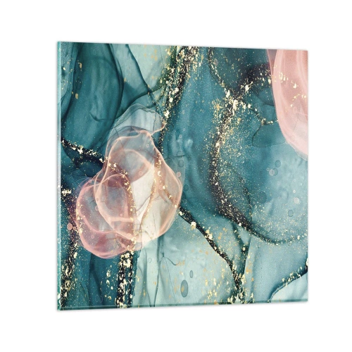 Glastavla - Bild på glas - Sidenblå, tyllrosa - 30x30 cm