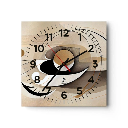 Väggklocka - Klocka på glas - Komposition: essensen av saker och ting - 40x40 cm