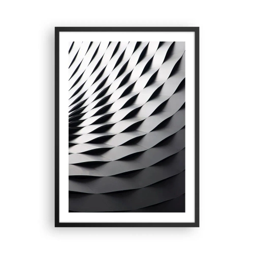 Affisch i svart ram - Abstrakt fotografi av en byggnad med ett svartvitt mönster - 50x70cm - På vågornas yta - Modern väggdekoration för vardagsrum och sovrum ARTTOR