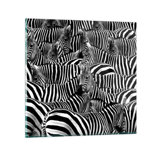 Glastavla - Bild på glas - Randig grupporträtt - 50x50 cm